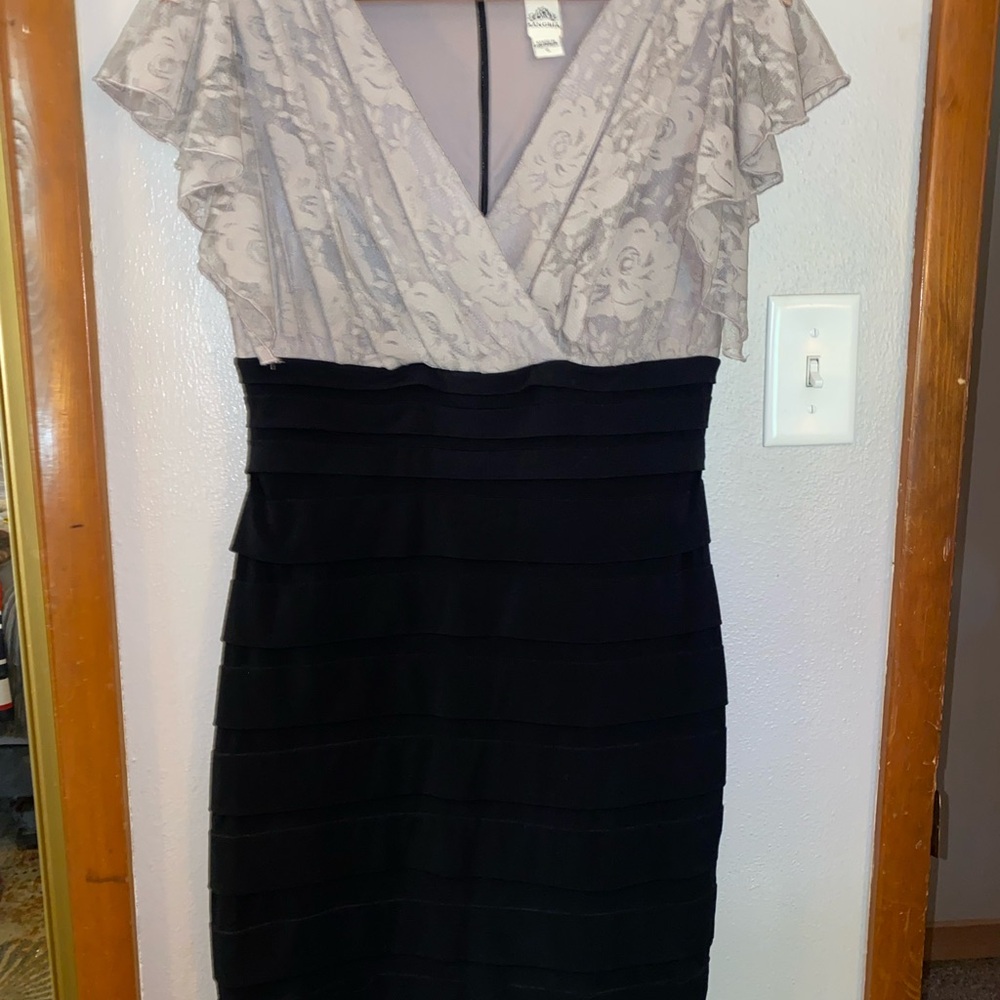 Signature by Sangria Silver and Gold Sequin Ruffled Sheath Dress